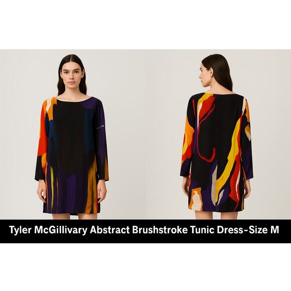 Tyler McGillivary Abstract Brushstroke Tunic Dress Bold Multicolor Viscose Sz M - Picture 1 of 8